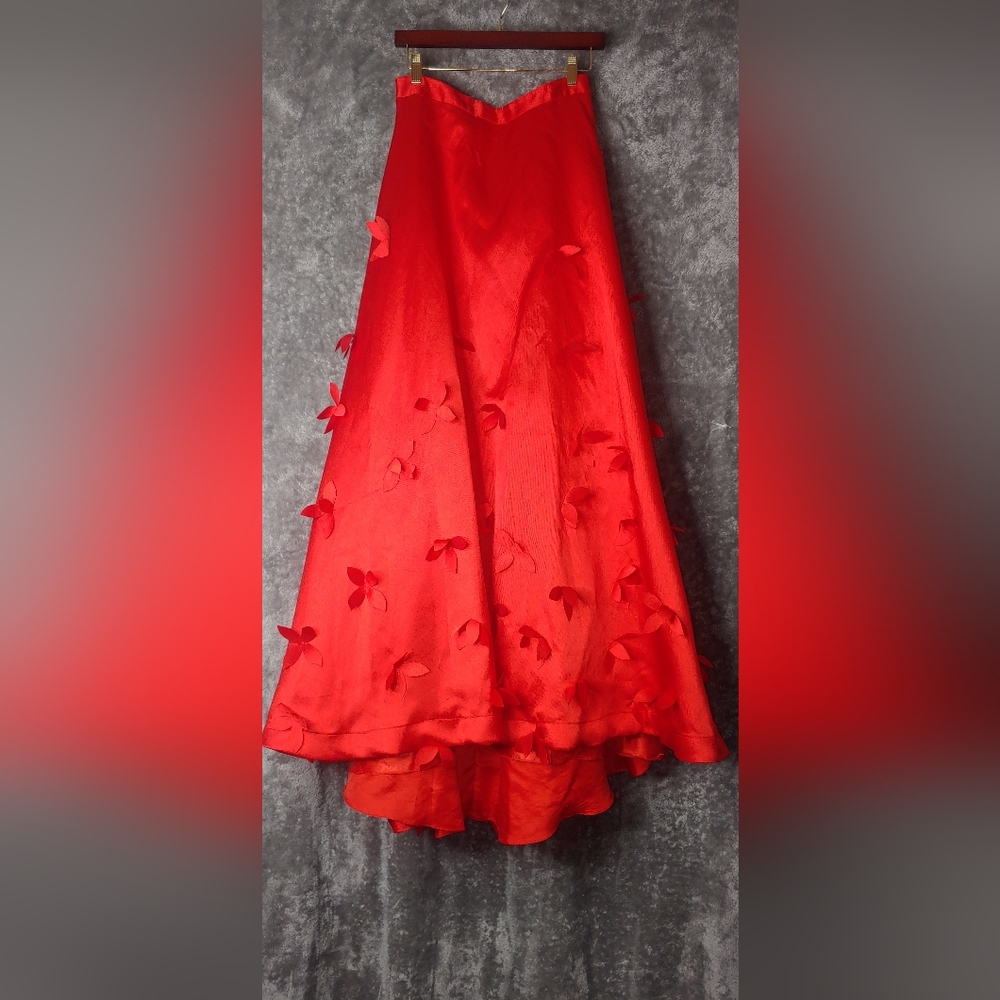 Red 3D Flower Floor Length Skirt